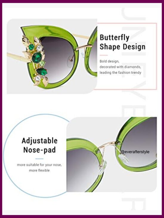 Butterfly Shaped Rhinestone Sunglasses, Oversized Metal Frame, UV Protection main image 7